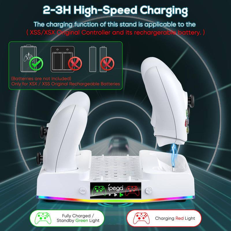 Upgraded Cooling Fan Stand for Xbox Series S with Charger Station, MENEEA Controller Charging Dock & Console Cooler System with 15 Colorful RGB Light & Headset Hook, Accessories for XSS White