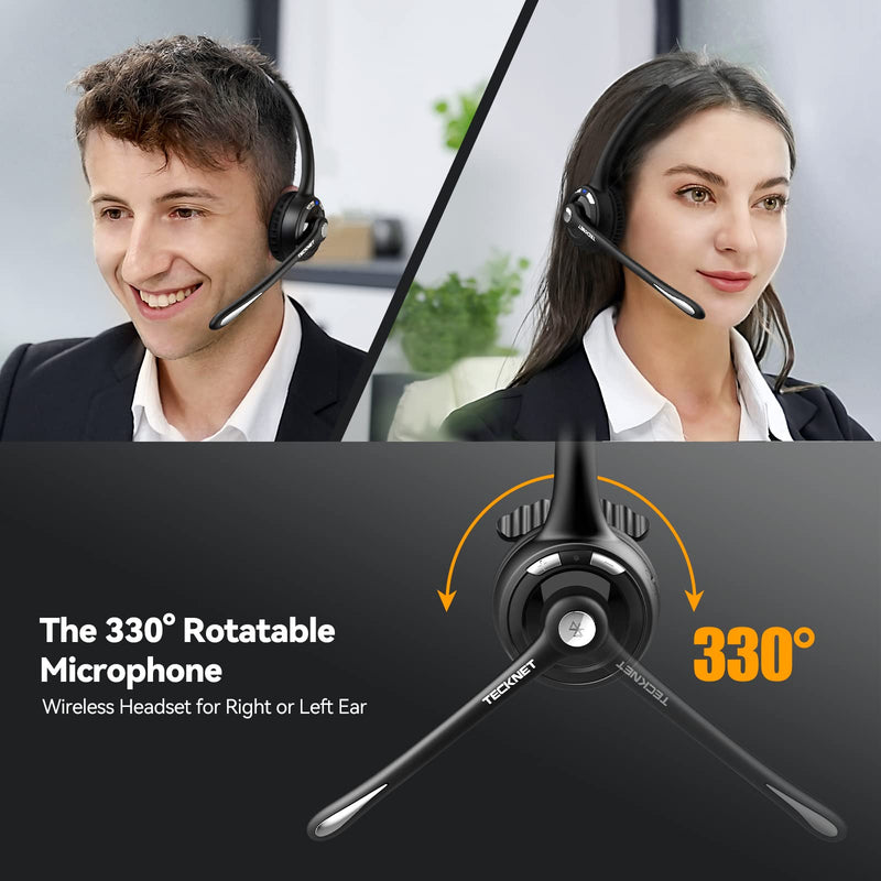 TECKNET Bluetooth Headset, Wireless On Ear Headphones with Noise Cancelling Microphone for Trucker, Hand Free Wireless Headset with Mute Mic for Phone simple configuration