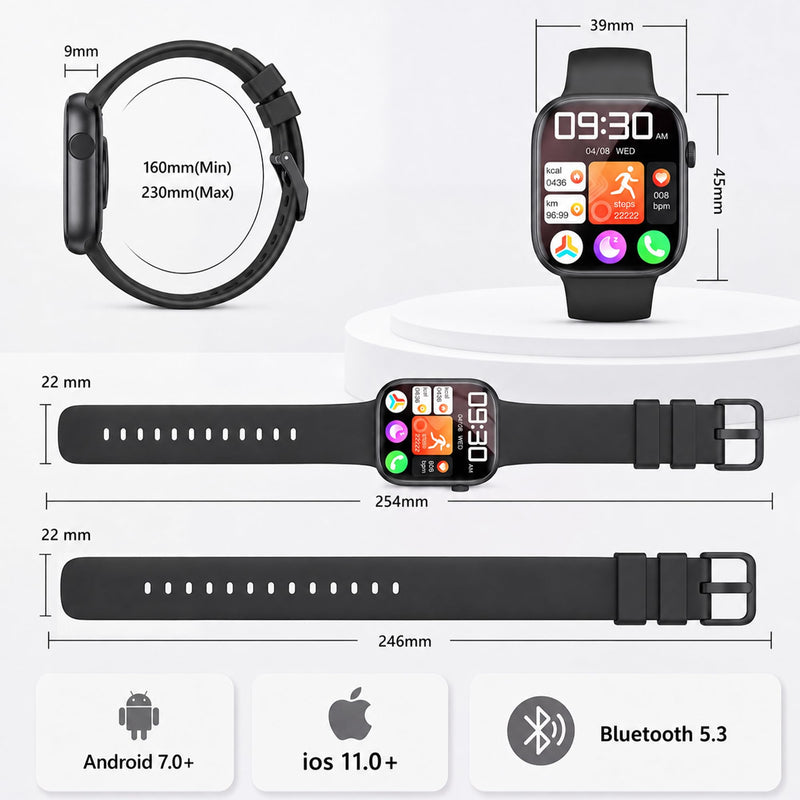 Smart Watch for Women Men, Bluetooth Answer/Make Call, 1.83" HD Touchscreen | IP67 Waterproof Fitness Tracker, Heart Rate/Sleep Monitor, DIY Dial, Multi-Sport Modes Pedometer, Smartwatch for iOS/Android Matte Black