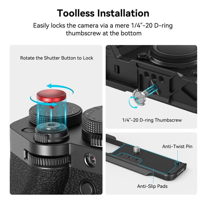 SmallRig X-T5 L-Shape Grip for FUJIFILM X-T5 Camera, Built-in Quick Release Plate for Arca, 1/4"-20 Holes, Ergonomic Silicone Handgrip, Shutter Button (Black) - 4260 Black