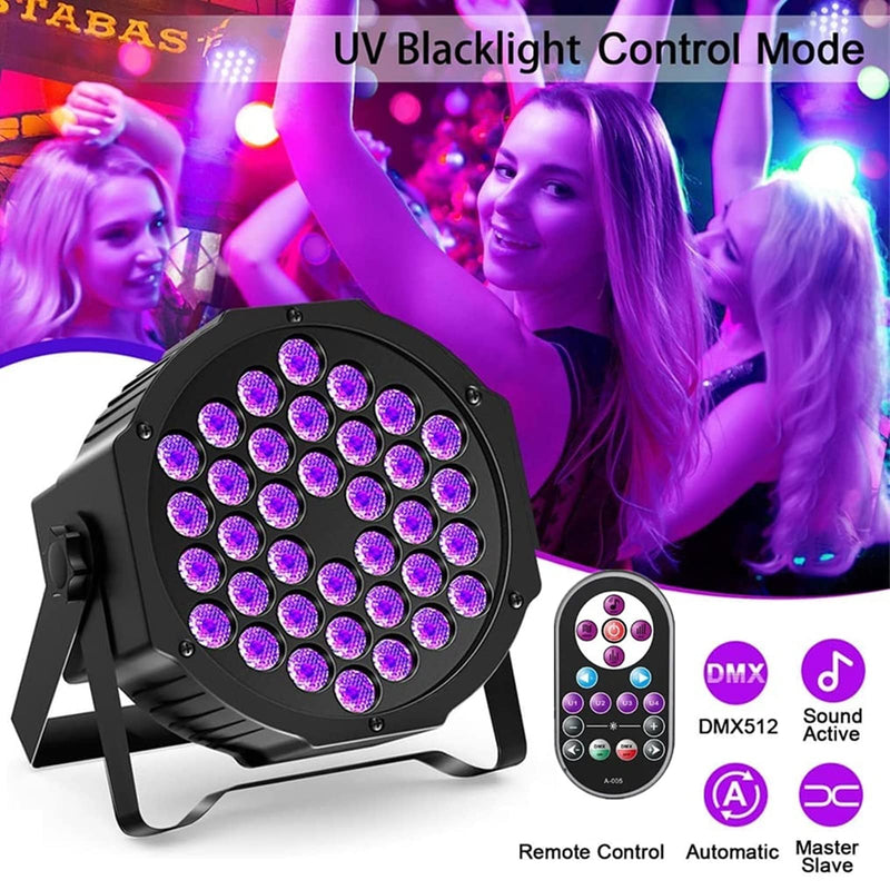 36LED Black Lights, U`King 72W UV Stage Lights Blacklight with Glow in The Dark Party Supplies by DMX Remote Control for Halloween Stage Lighting (1 Pack) 1 Pack