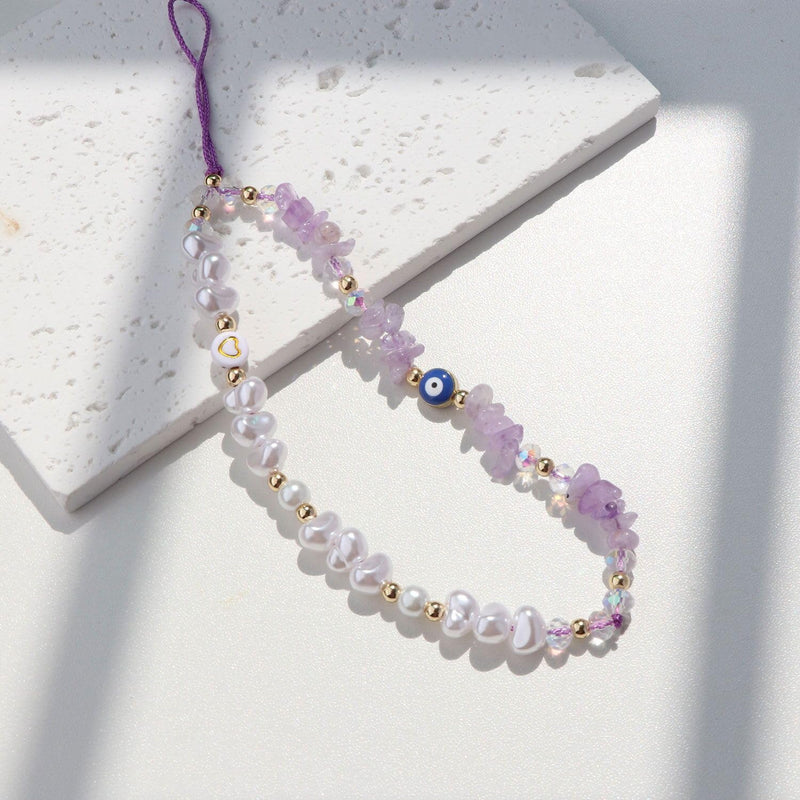 Evil Eye Phone Charm Strap Cell Phone Lanyard Phone Charms Strap Beaded Phone Charms Evil Eye Phone Lanyard Crystal Phone Strap Evil Eye Phone Chain Preppy Phone Charm Kawaii Phone Keychain Violet