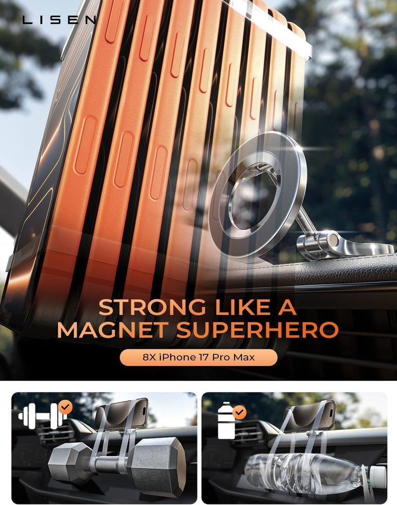LISEN for MagSafe Car Mount 2 Pack, Classic Magnetic Phone Holder for Car, Car Phone Holder Mount, Dash Car Accessories Gifts for Women Men, for iPhone 17 Pro Max Air 16 15 14 13 12 | Super Compact Foldable Phone Holder for Car, Classic 3M Adhesive No ...