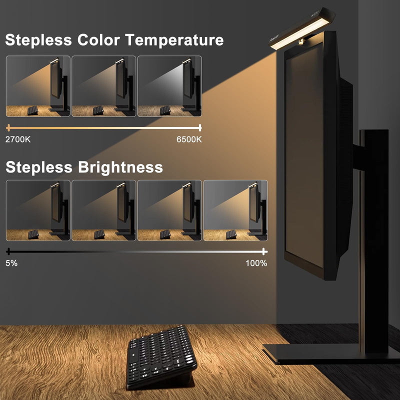 Computer Monitor Light Bar, Auto On/Off Screen Monitor Lamp for Eye Caring, Motion Sensing Desk Lamp with Touch Control, No Screen Glare Space Saving Desk/Office/Home/Game Auto-On/Off