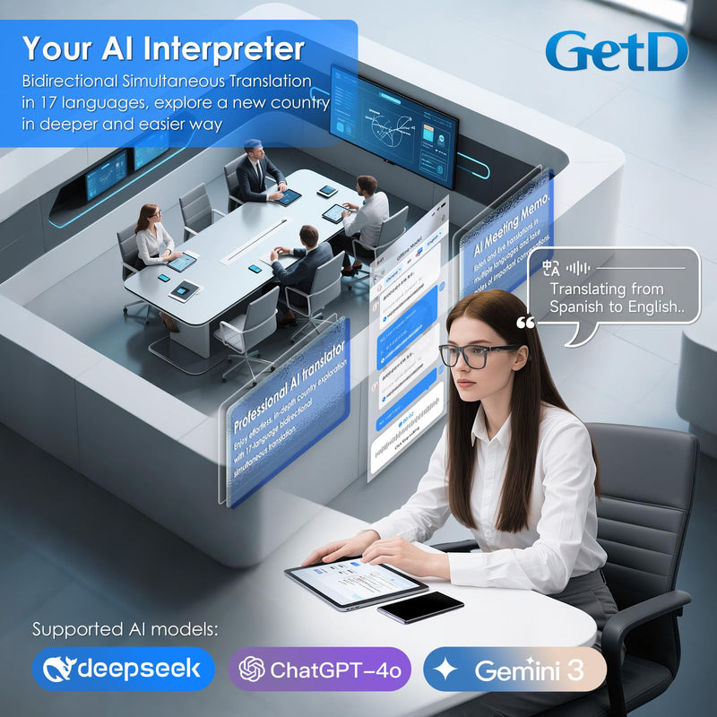 GetD AI Glasses, Smart Glasses Powered by ChatGPT, Real-Time AI Translation | Polarized lens, AI translation in 145 languages, Hands‑free calls, Immersive audio, Holds AI conversations, 11H Playtime