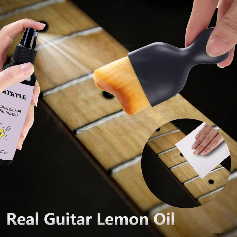 Guitar Cleaning Kit- Complete Guitar Care Kit 8 Pack with Guitar Cleaner, Lemon Oil for Guitar Fretboard, Polish Wax, String Cleaner, Winder, Soft Brush and Microfiber Cloth