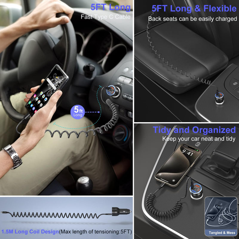 3 Pack 65W Super Fast Type C Car Charger USB C Cigarette Lighter Adapter, 4 Port USB C Car Charger QC+PD 3.0 Fast Charging for Galaxy A17 A16 A15 A14 A13 S26 Ultra S25 S24 Car Phone Charger Plug