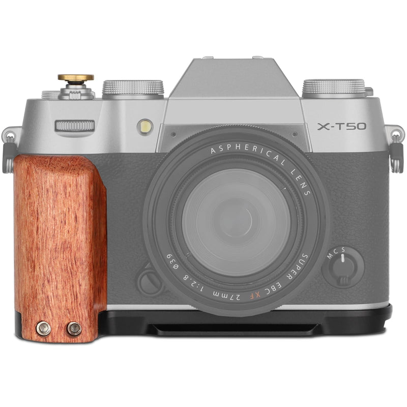 [AUSTRALIA] - LEFTFOTO X-T50 Retro Handgrip L-Shape Bracket Handle with Wooden Grip for Fujifilm X-T50 Camera,with Built-in Bottom Arca Quick Release Plate, with Shutter Button,Black 