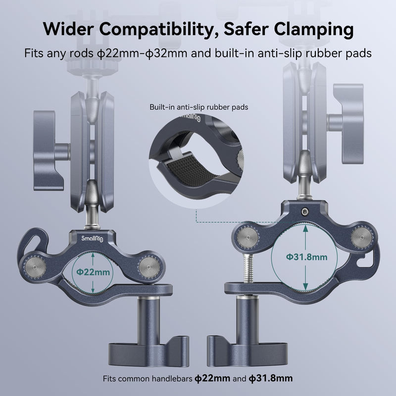 [AUSTRALIA] - SMALLRIG Bike Motorcycle Handlebar Mount for Gopro, Pole and Roll Bar Mount, CNC All-Metal 22-32mm for Action Cameras Gopro, Insta360 and DJI - 4191 