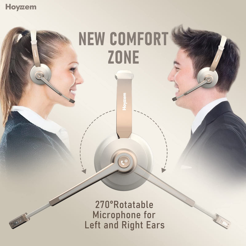 [AUSTRALIA] - Bluetooth Headset, Wireless Headphones with Microphone Noise Canceling & USB Dongle, V5.0 Trucker Bluetooth Headset with Mic Mute & Charge Dock for PC/Laptop/Phone/Meeting/CallCenter/Office Gold Wireless Single Ear 