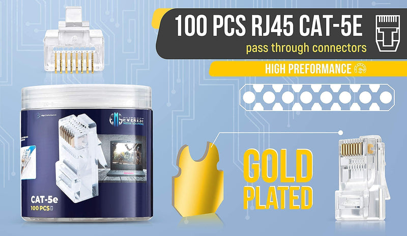 Bundle – 2 items: RJ45 Crimp Tool + 100 Pack of Cat5e Pass Through Connectors.
