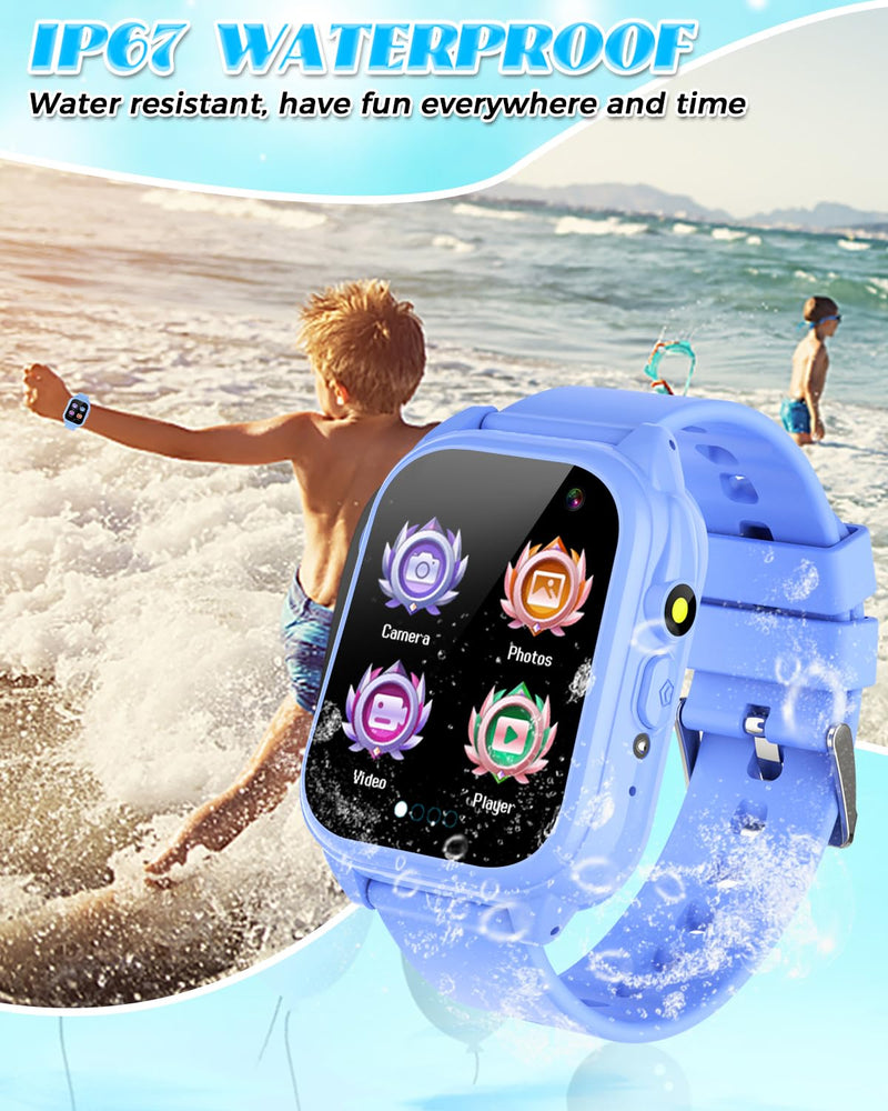 Waterproof Smart Watch for Kids 3-12 Years Old Boys Toys with 26 Games, Video Camera, Pedometer, Music Player, Alarm Clock, Flashlight, HD Touchscreen Toddler Watches Girls Birthdays Gifts (Blue) Blue