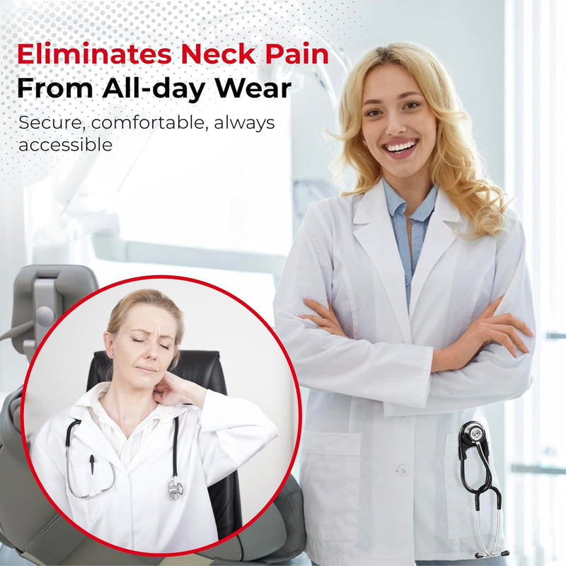 Stethoscope Holder Kit – Hip Clip with Rotating Clip for Neck Pain Relief + 3 BONUSES: Stethoscope AirTag Holder, Stethoscope Replacement Covers/Ear Pieces (Classic III & IV), and Bag Hanger Black