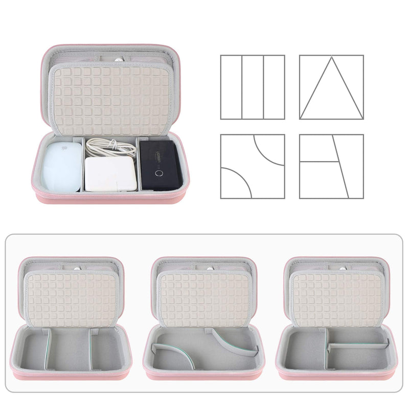 Hard Electronic Organizer Travel Case Electronics Accessories Cable Gadget Wire Storage Bag Double Layer Shockproof Box for Charger, Cord, Flash Drive, Apple Pencil, Power Bank, Rose Gold