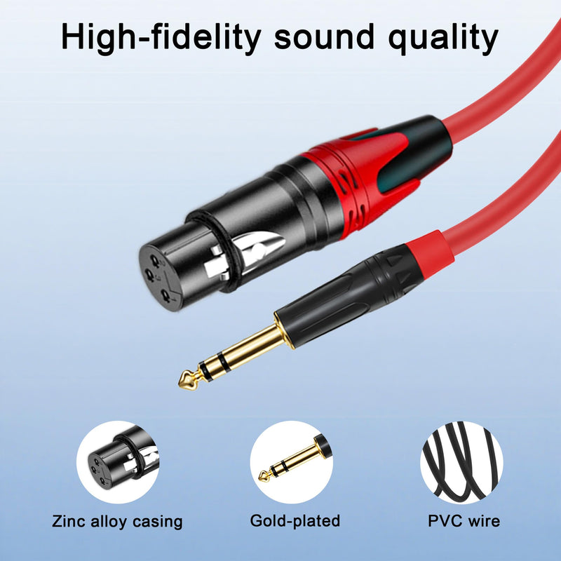 XLR Female to 1/4 (6.35mm) TRS Mono Jack Cable 25FT, 2 Pack, Red and Green, for Dynmic Microphone, Balanced 3 Pin XLR to TRS Plug Mic Cord, Plated Conductors