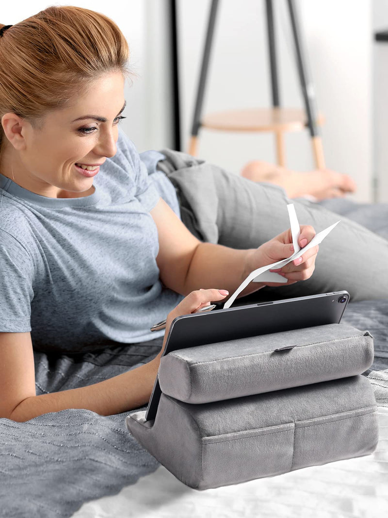 UGREEN Tablet Pillow Stand for Lap Soft Holder Bed with 3 Viewing Angles Adjustable Home Office Accessories Compatible with iPad Pro12.9 11 10.5 9.7 iPad Mini iPad Air iPhone 15 14 E-Reader Grey