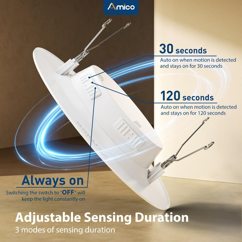 Amico 2 Pack 5/6 inch Motion Sensor Recessed Light, 12.5W=100W, 950LM, 2700K/3000K/4000K/5000K/6000K Selectable, LED Retrofit Can Lights, IC Rated - ETL & FCC, White