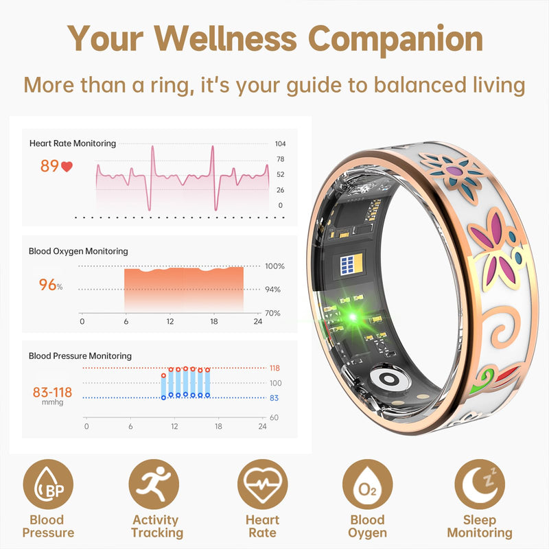 Enamel Craft Smart Health Rings for Women Men, Sleep Tracker with Heart Rate, Blood Oxygen, Fitness Ring for Activity Monitoring, No Subscription (Enamel Color, 9)