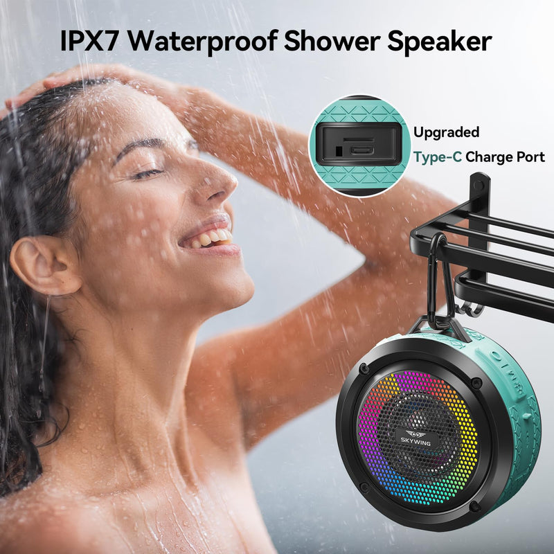 [AUSTRALIA] - Shower Speaker, Certified IPX7 Waterproof,Portable Bluetooth Speaker with Suction Cup,Hook,Light, Stocking Stuffers, Premium Mini Outdoor Wireless Speaker, Ideal Gift for Christmas (Blue) Blue 