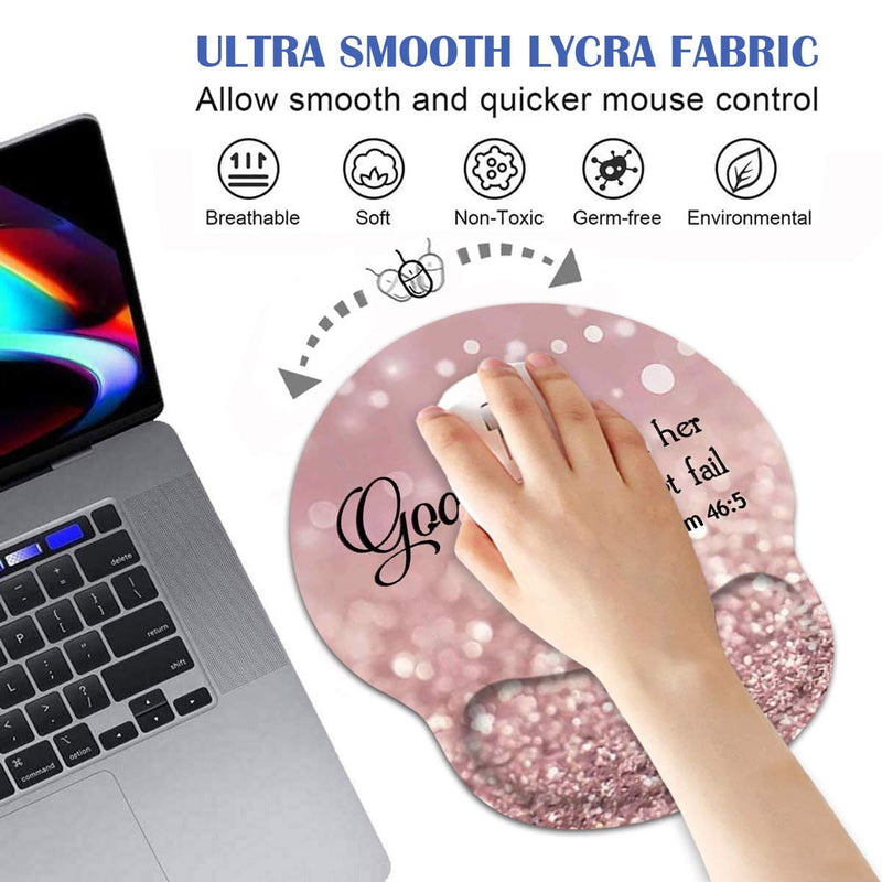 Ergonomic Mouse Pad Wrist Support and Coffee Coaster, Cute Wrist Rest Pad with Non-Slip PU Base for Home Office Working Studying Easy Typing & Pain Relief, Christian Quote Bible Verse Psalm 46:5