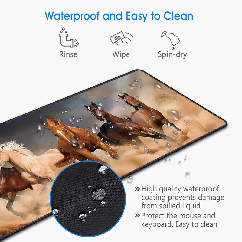 Desk Pad Mat Gaming Mouse Pads with Coasters, Office Desk Mat 31.5" ×11.8" Large Gaming Mouse Pad Durable Extended Computer Mouse Pad with Non-Slip Rubber Base for Office & Home (Galloping Horse) Galloping Horse