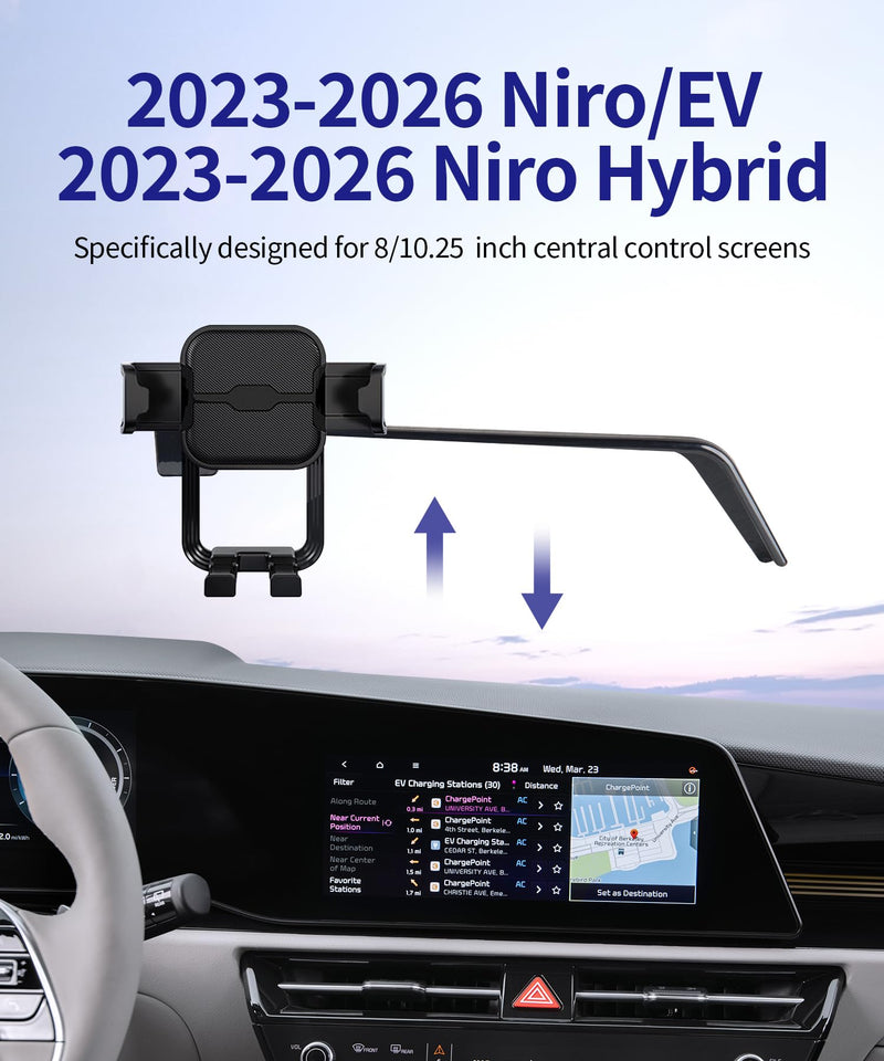 Auto Clamp Car Phone Holder for Kia NIRO/EV/Hybrid 2023-2026 8/10.25"screen | Universal Mechanical clip Cell phone Mount Accessories Fit iPhone Android,Automobile Cradle GPS Dashboard Navigation Bracket
