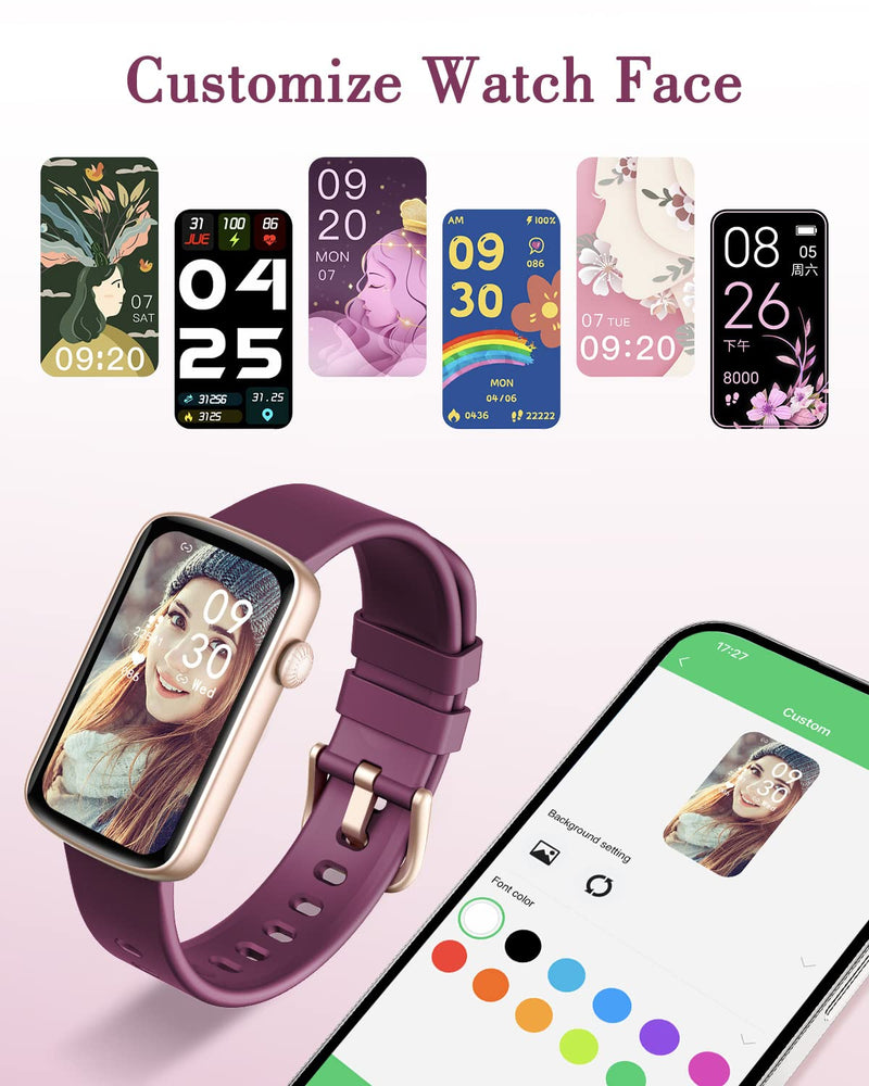 Fitness Watches for Women, LYNN2 Fitness Tracker with Heart Rate Monitor Blood Oxygen/Sleep Tracker Pedometer, Slim Step Tracker Watch for iOS/Android Phones Waterproof (Purple) Purple