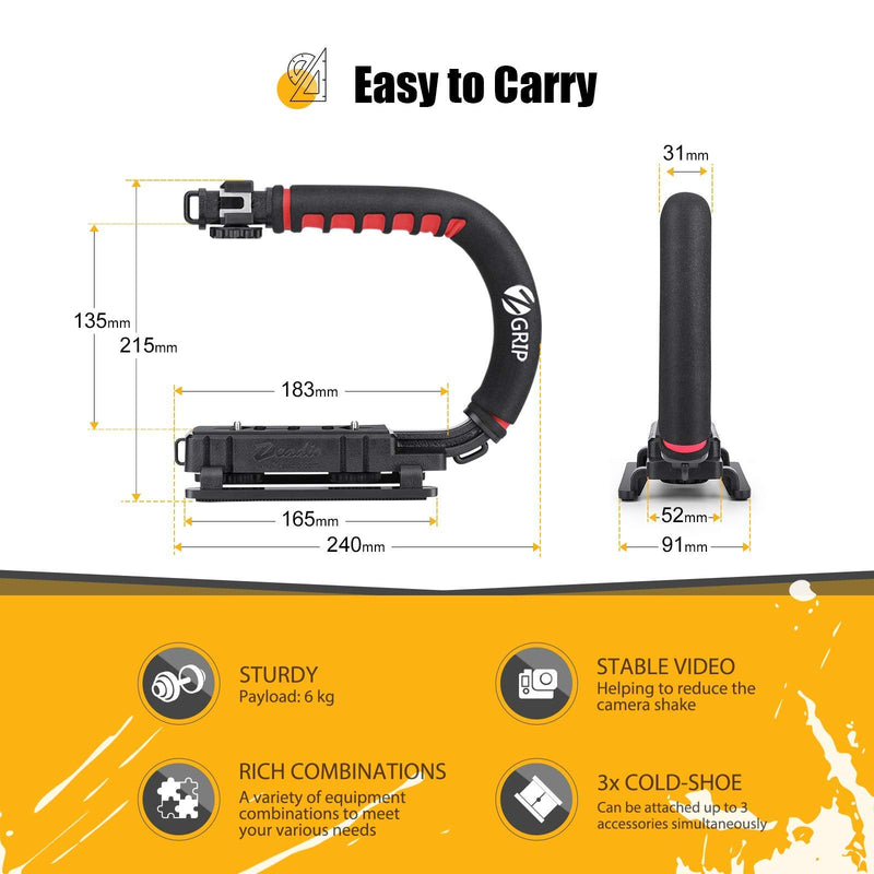 Zeadio Video Action Stabilizing Handle Grip Handheld Stabilizer with Hot-Shoe Mount for Canon Nikon Sony Panasonic Pentax Olympus DSLR Camera Camcorder Single Handed