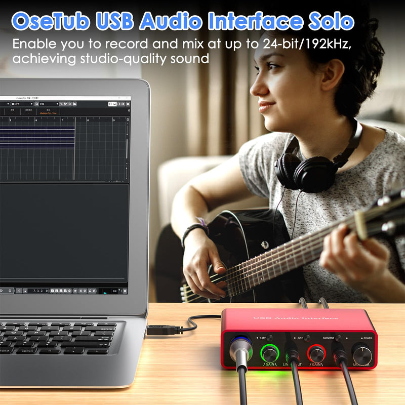 24Bit/192kHz USB Audio Interface with 48V Phantom Power - Studio Quality Recording for Musicians, Vocalists & Podcasters | Plug & Play | Works with Mac/PC & DAWs | Perfect for Home Studio & Streaming OT-AR001B-UG