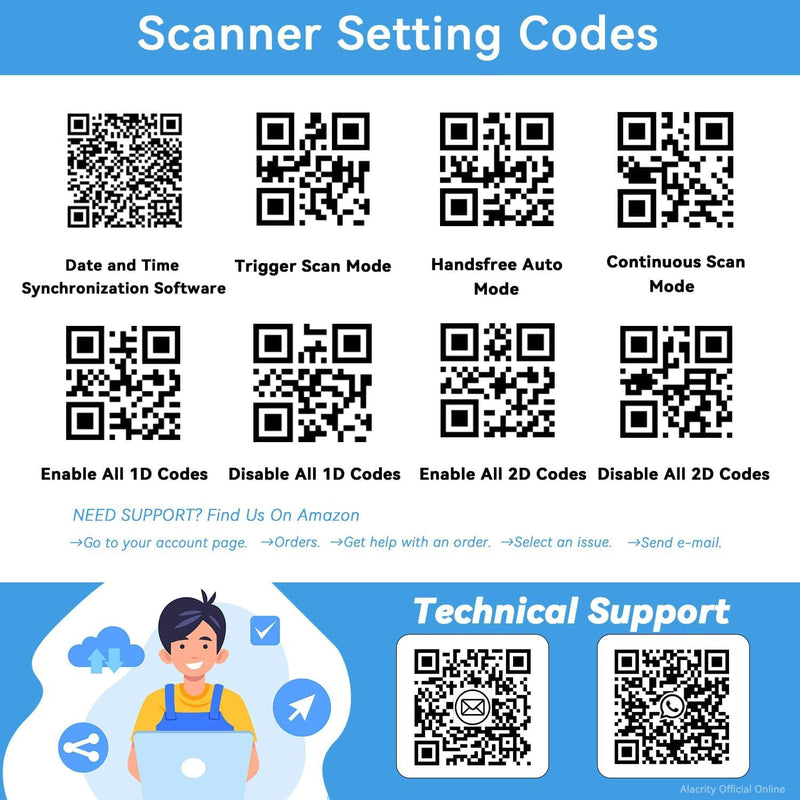 Alacrity Portable 1D 2D Wireless Barcode Scanner with LCD Display, Bluetooth 2.4 GHz Wiredess USB Wired 3 in 1, Lightweight Mini QR Code Readers for Computer, Tablet, Smartphone Black-2D