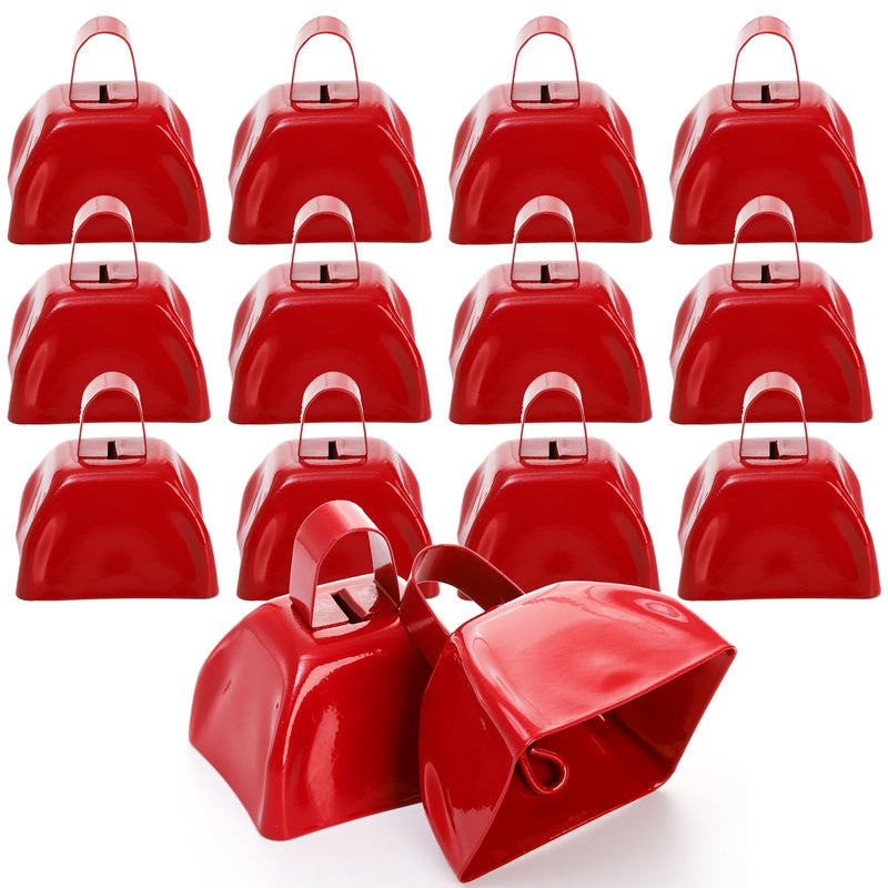 Foraineam 12 Pcs Cow Bells, Metal Loud Call Bell Alarm Noisemakers with Handle, Cowbells Hand Percussion Musical Instruments for Sporting Football Events, Weddings, Team Cheering, New Year's Eve