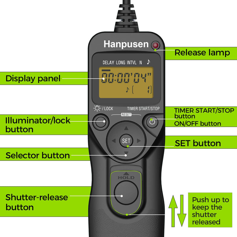 [AUSTRALIA] - Intervalometer HANPUSEN Camera Timer Remote Shutter Release Time Lapse for Nikon D3, D4, D4s, D5, D6, D800, D850, D800E, D810, D810A, D700 N8 for Nikon 