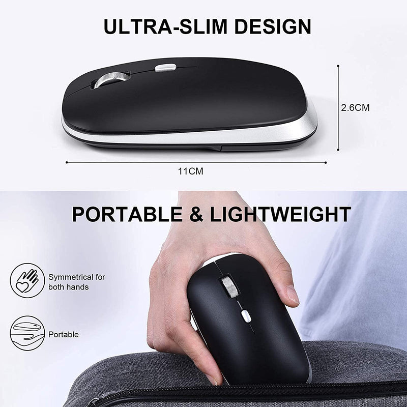 Bluetooth Mouse, PINKCAT Silent Mouse Wireless, Bluetooth 5.0/4.0 Portable Slim Wireless Mouse, Optical Cordless Mouse for Laptop, ipad, MacBook Pro / Air, Mac, PC, Tablet, Chromebook, Surface Pro black