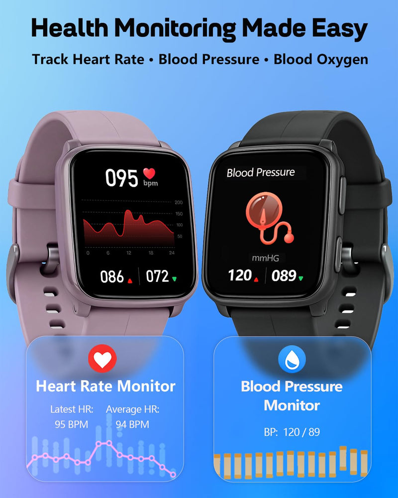 MorePro Fitness Tracker with 24/7 Heart Rate & Blood Pressure Monitor, Blood Oxygen & Sleep Tracker, Smart Watch with Step Calorie Counter, IP68 Waterproof Activity Tracker for Women Men Android iOS Black