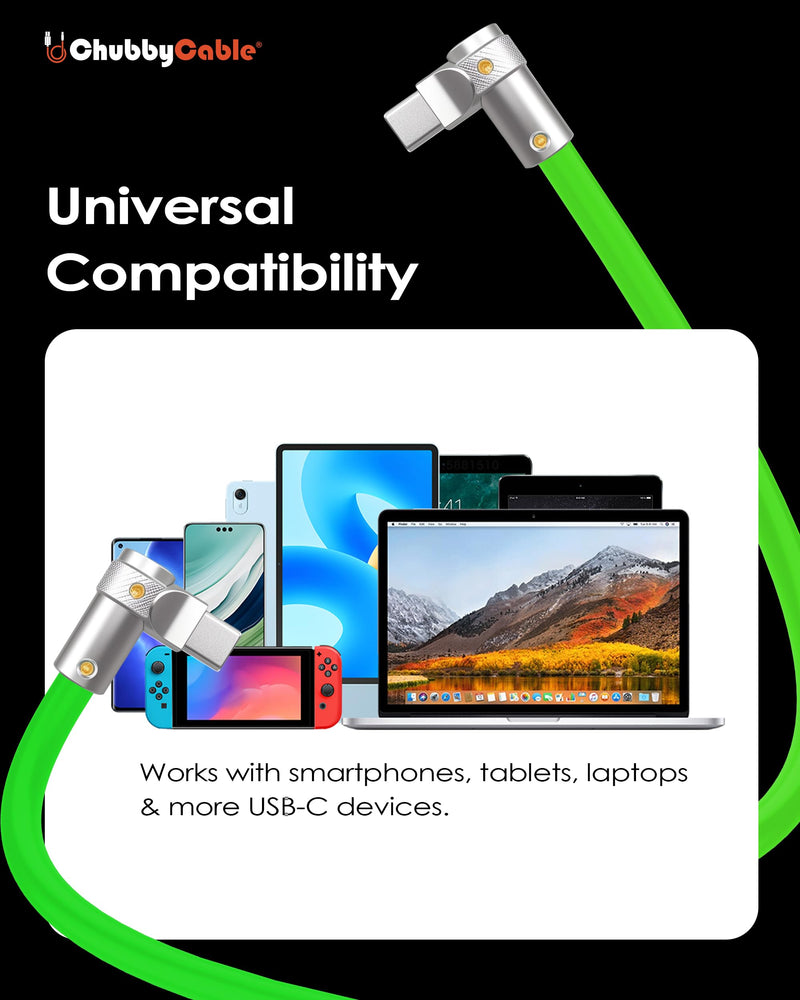 chubbycable 240W Charging Cable 90° USB C to C Cable, Black, 19.6FT | Right Angle USB C Cable, 45,000+ Bend Tested, 480Mbps Data Transfer, E-Marker Safety Chip, 6mm Extra Thick, Tangle-Free 19.6ft (6m) Type C-Type C