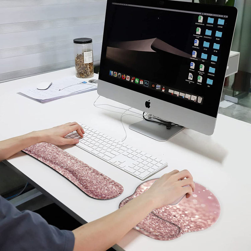 Ergonomic Mouse Pad Wrist Support Gel and Keyboard Wrist Rest Set for Laptop, Mac, Gaming and Office, Durable, Comfortable and Pain Relief + Coaster , Pink