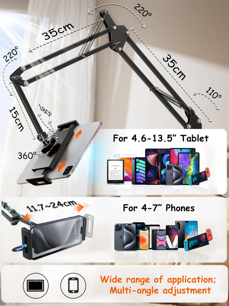 Foldable Tablet Stand, Tablet Mount Adjustable for Bed,Universal Flexible Tablet Holder with 360 Degree Rotation for iPad/iPhoneX/iPad Pro/N-Switch,or Other 4.5~13.5 Inches Devices (Black) Black