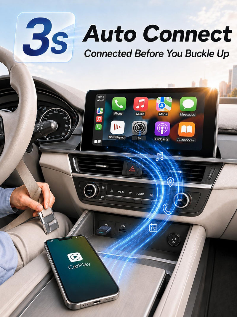 Wireless CarPlay & Android Auto Dongle for Digital Media Receivers Blue | Ultra Mini, Fast Stable Connection, No Overheating, Plug & Play, Auto Reconnect, Bluetooth Wi-Fi, USB-A USB-C, Voice Control