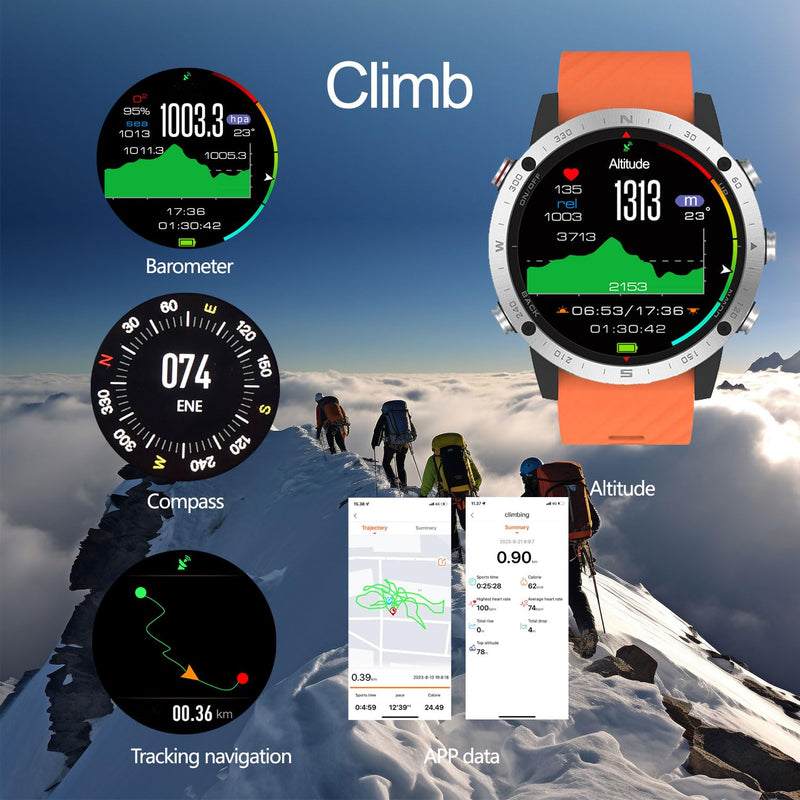 SUNROAD GPS Sports Watch Navigation Fitness Tracker Running Swimming Cycling Altimeter Barometer Compass Snorkeling Dive Fishing Fashion Digital Wristwatch