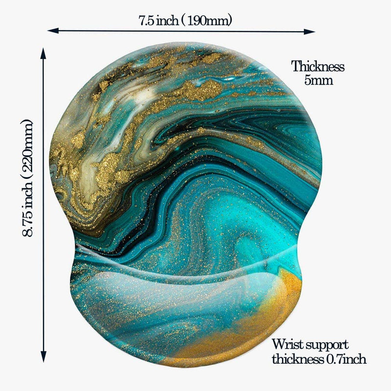 Ergonomic Design Mouse Pad with Wrist Rest Support, Knocent Cute Lycra Cloth, Non-Slip PU Base Mat, Pain Relief Mousepad for Gaming & Working (Wrist Green Gold Marbling) (N7-GL53-R8G9) Wrist Green Gold Marbling