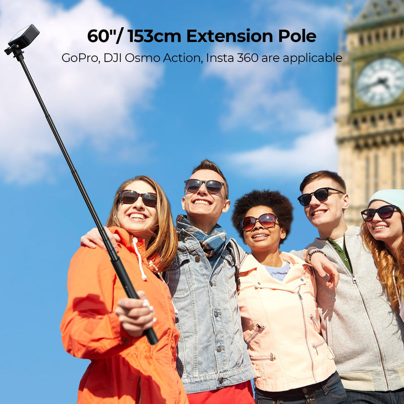 K&F Concept 60 inch Invisible Selfie Stick, Extension Pole compatiable with Insta360 Sports Camera, GoPro, DJI Action, 1/4" Extended Monopod Pole with GoPro Adapter