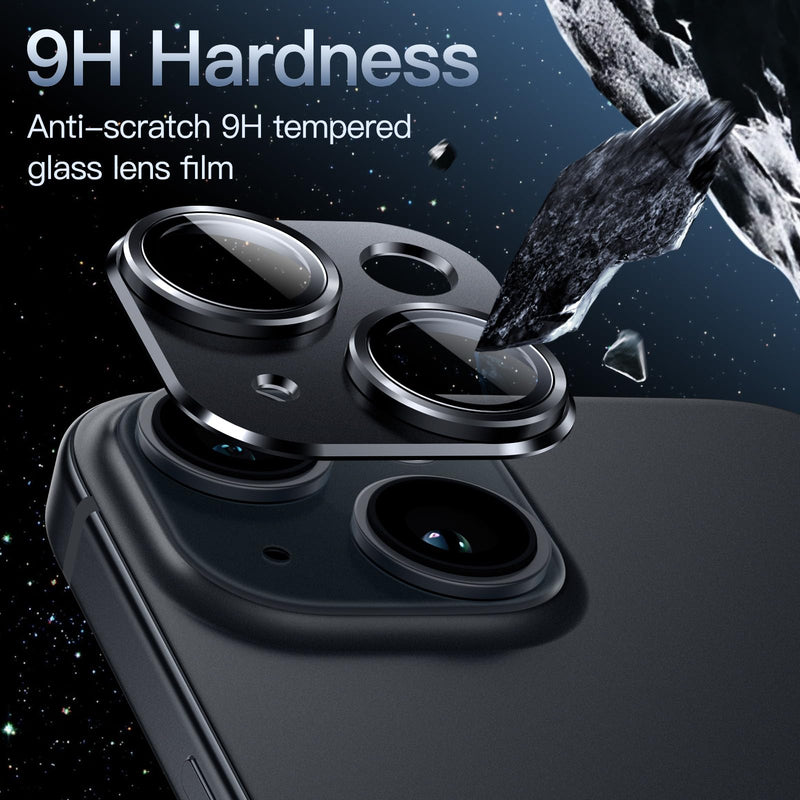 JETech Camera Lens Protector for iPhone 15 6.1-Inch and iPhone 15 Plus 6.7-Inch, Full Coverage 9H Tempered Glass Ring Cover, Matte Metal Plate, Case Friendly, 1-Pack (Midnight) Midnight