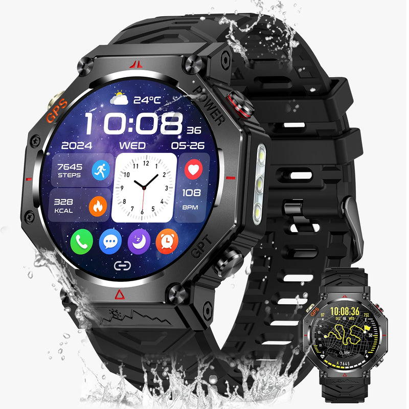 SW8(Black) 1.39" Stylish Smartwatch for Men, Bluetooth Calling, AI Voice Assistant, 107 Sport Modes, 3ATM Waterproof, Fashionable Design, Compatible with Android/iOS Black
