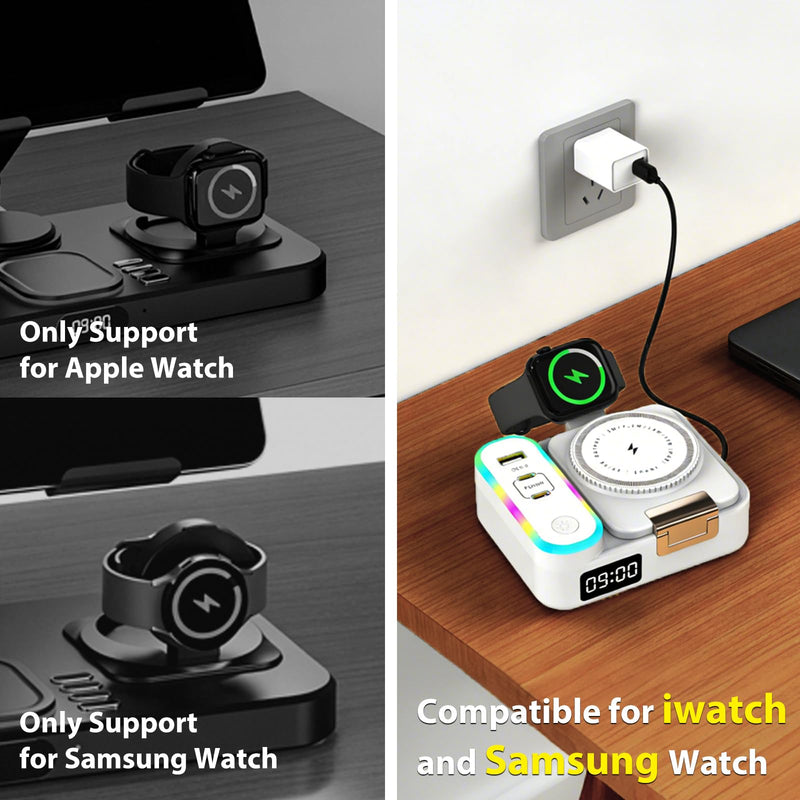 65W 8-in-1 Wireless Charging Station for Apple Samsung Multi-Devices, 3-Ports USB A/C Retractable Charger Stand/Desktop Orgnaizer for iPhone17/16/Galaxy 26/iPad/iWatch AirPods for Home Office, Family White