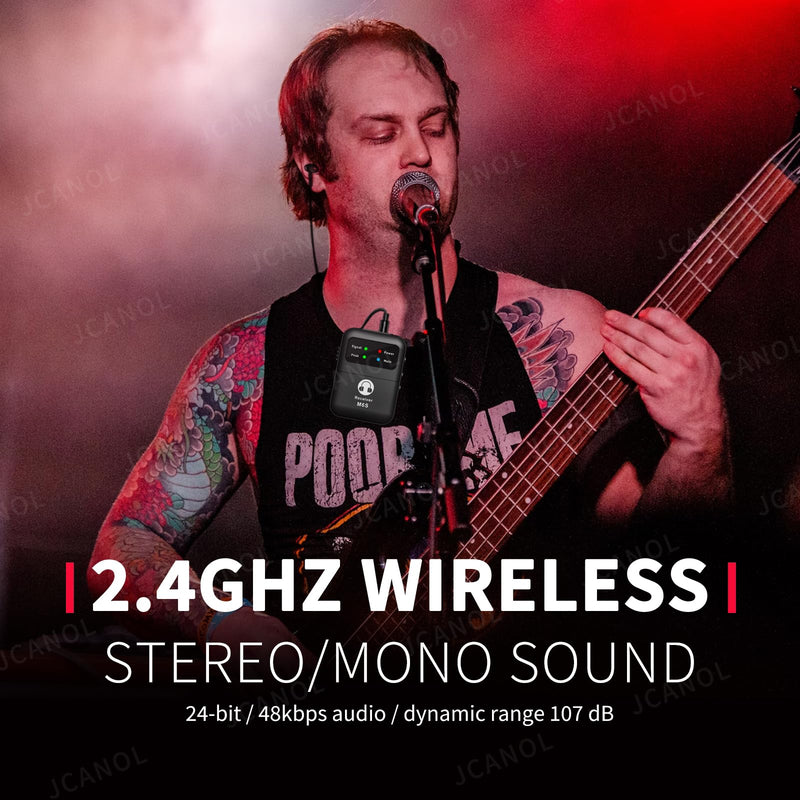 Wireless in Ear Monitor System, 2.4G Stereo Wireless IEM System with Beltpack Transmitter Receiver Auto-Pairing, 164ft for Studio, Band, Live Performance 2 Black