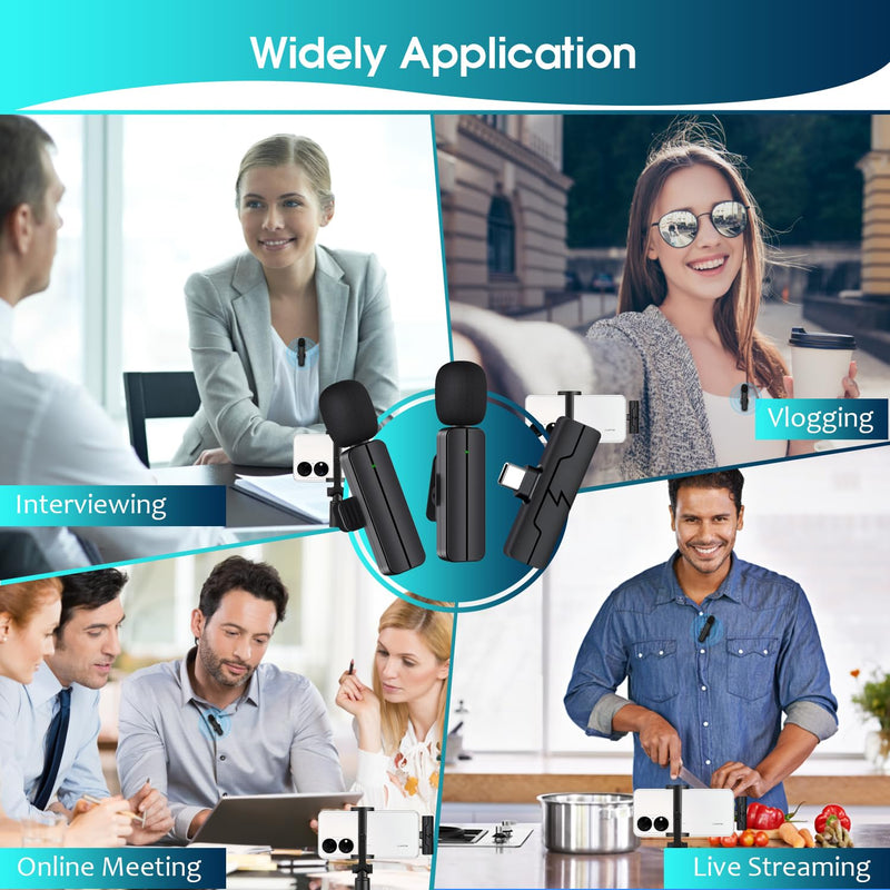 Wireless Lavalier Lapel Microphone for iPhone 15/Android/Computer - Bluetooth Mini Phone Mic for Video Recording, Clip-on USB C Microphones for YouTube Tiktok Podcast Vlog & Livestream USB C for iPhone 15