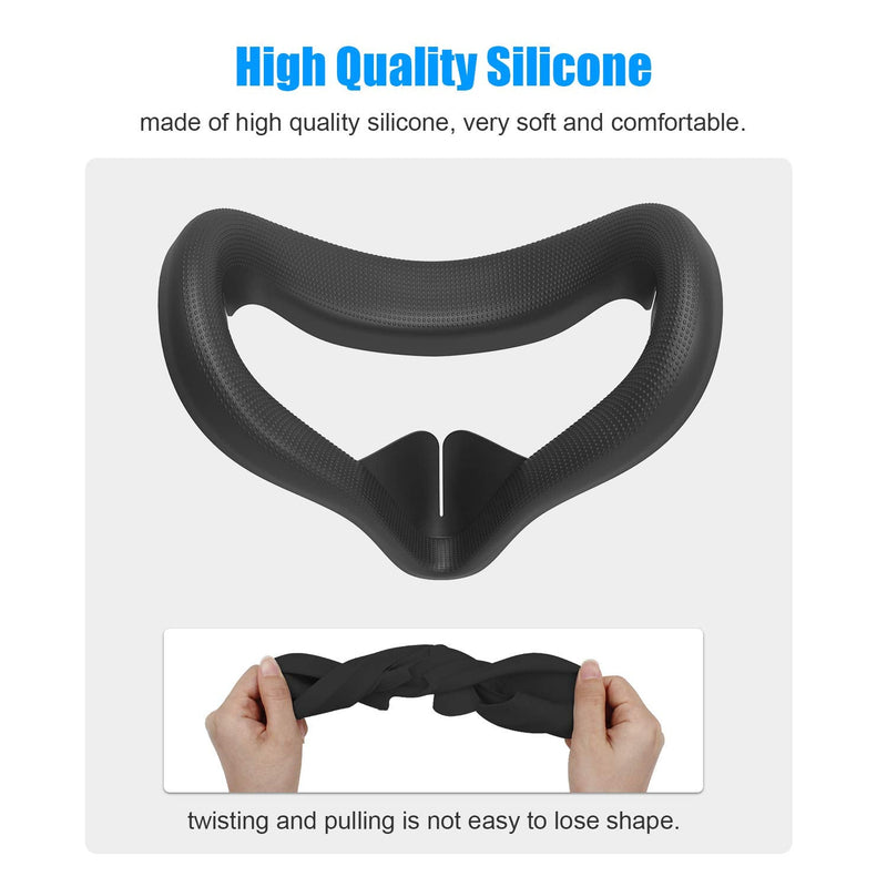 AMVR Face Cushion Pad Replacement for Oculus Quest 2, Silicone Face Cover for Quest 2 Headset, Sweatproof Washable Lightproof Anti-Leakage VR Face Plate Mask Accessories (Black, Only Cover) Black