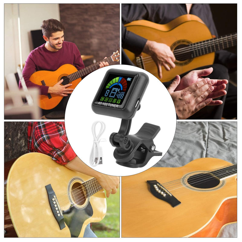 Guitar Tuner Clip On Violin Tuner USB Rechargeable with Color Display for Acoustic Electric Guitar Bass Ukulele Viola All Instruments(AT-102 Black) AT-102 Black