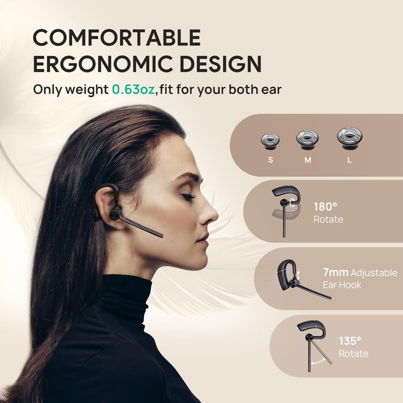 Yealink Bluetooth Headset BH71 Lite with USB Dongle,Wireless Bluetooth Earpiece,Single Ear Headset with Noise Canceling Mic,10Hrs Talktime,Mute