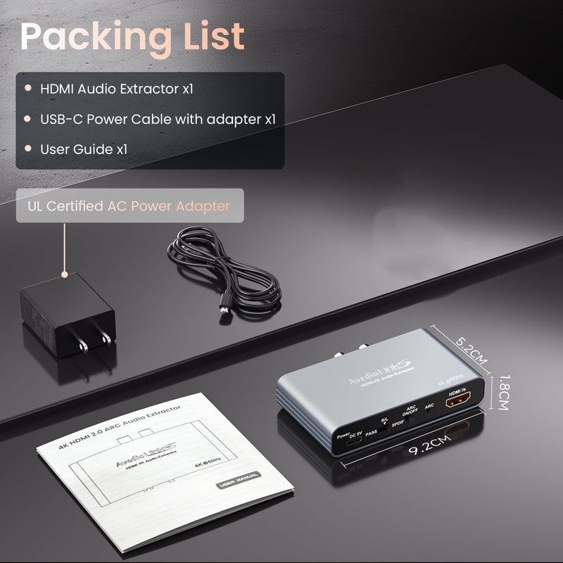 [AUSTRALIA] - HDMI ARC Audio Extractor 4K60Hz, HDMI ARC Adapter to Optical/SPDIF RCA 3.5mm AUX Audio Adapter Converter Splitter Support LPCM 5.1/DTS/DSD for Laptop/TV Box/DVD/PS5/Soundbar/Speaker/Amplifier 4K@60Hz Grey 